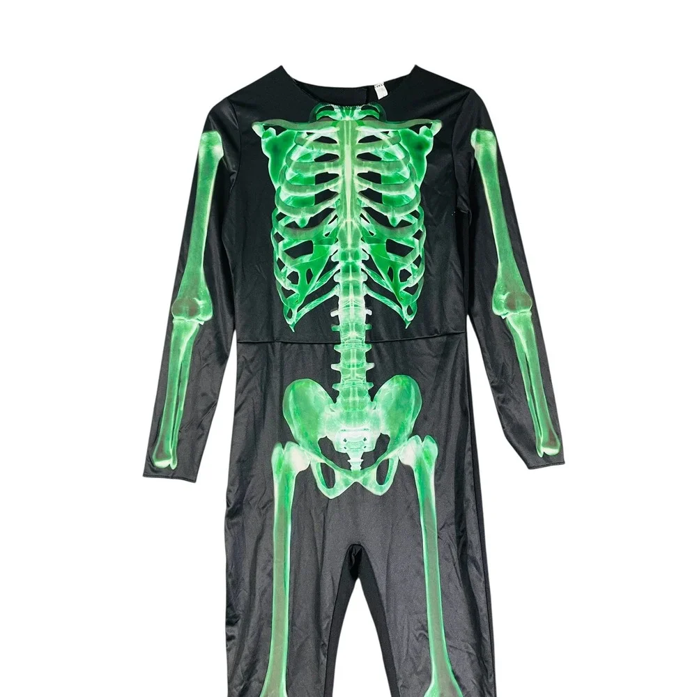 Kids Halloween‎ Costume Girl Extra Large Skeleton Jumpsuit Black Green XL